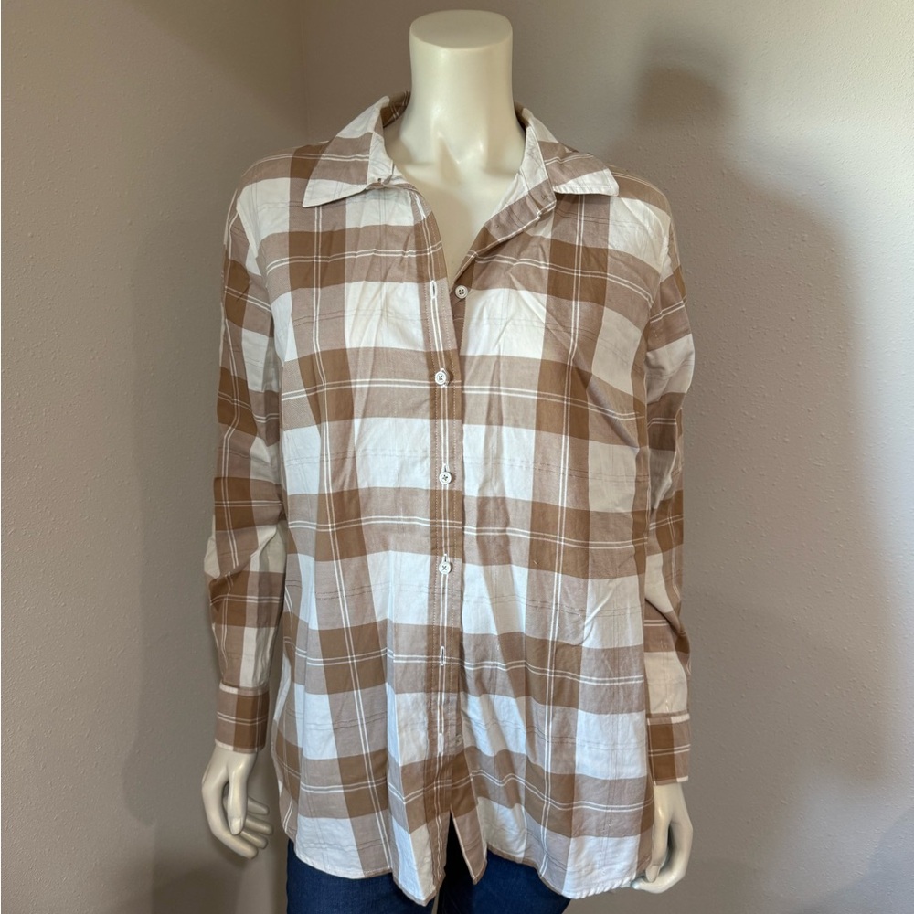 Talbots Beige and White Checkered Blouse